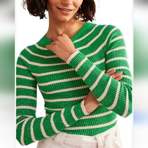 BODEN Effie Sparkle Stripe Sweater In Meadow Green, Chalky Pink Medium